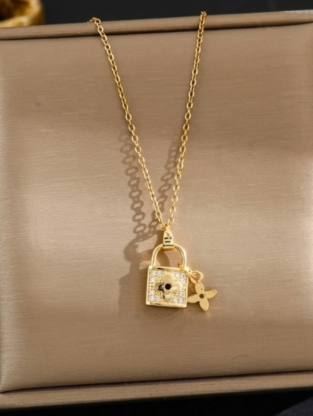 Monogram Pad Lock Necklace and Charm in Gold Color